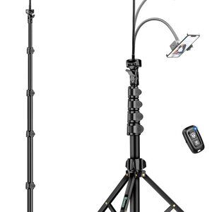 Phone Tripod, 85" Tripod for Cell Phone iPhone with Gooseneck, Aluminum Tripods
